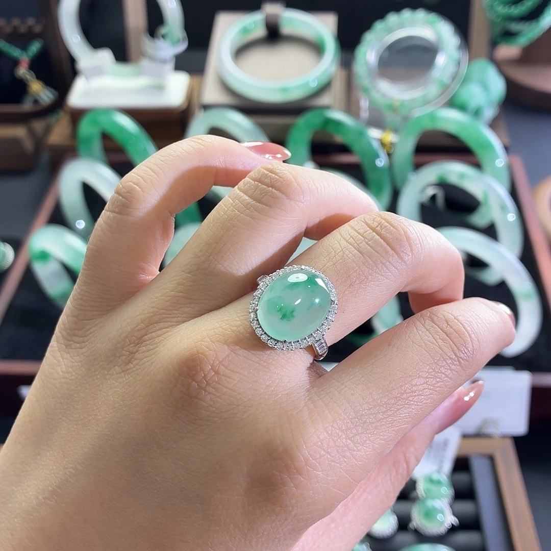 小***子石英质玉银S925镶嵌戒指