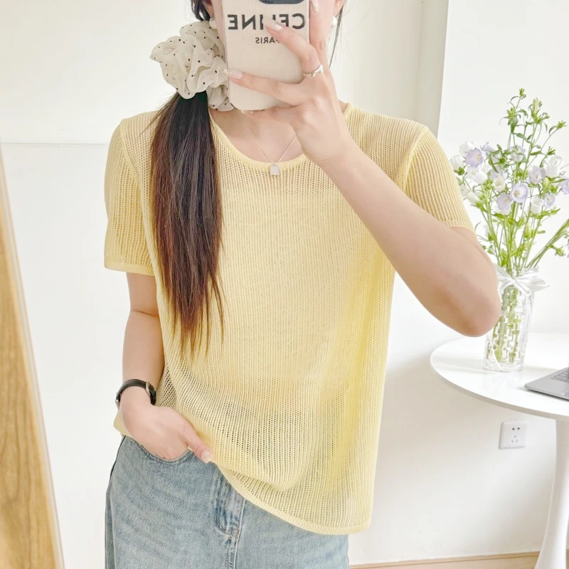 针织衫短袖女款爆款2025新款宽松显瘦慵懒风上衣独特漂亮小衫罩衫
