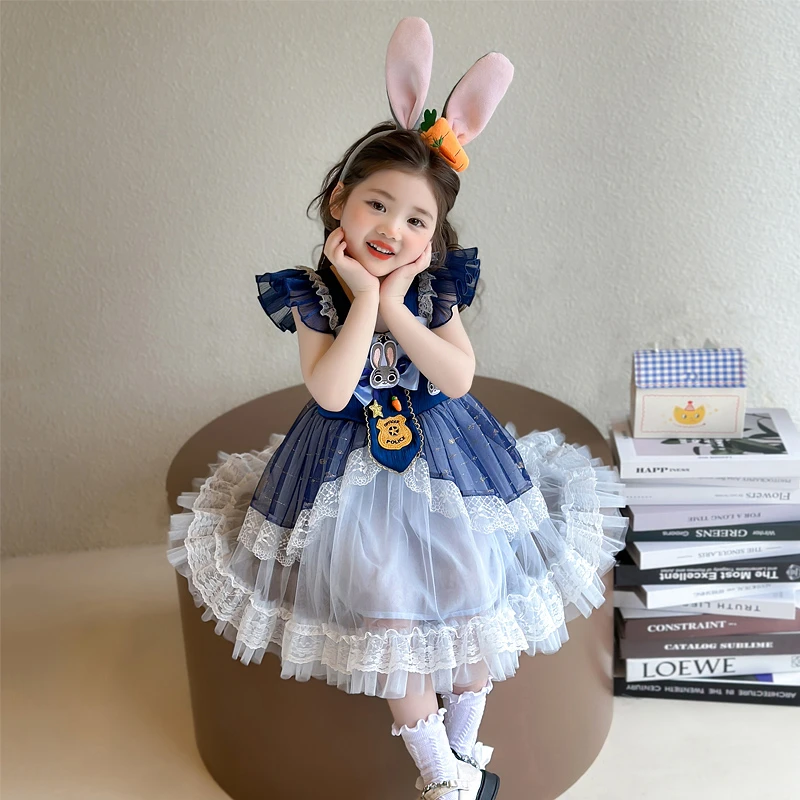 兔子警官公主裙女童夏季高级感连衣裙2025新款儿童吊带裙宝宝纱裙