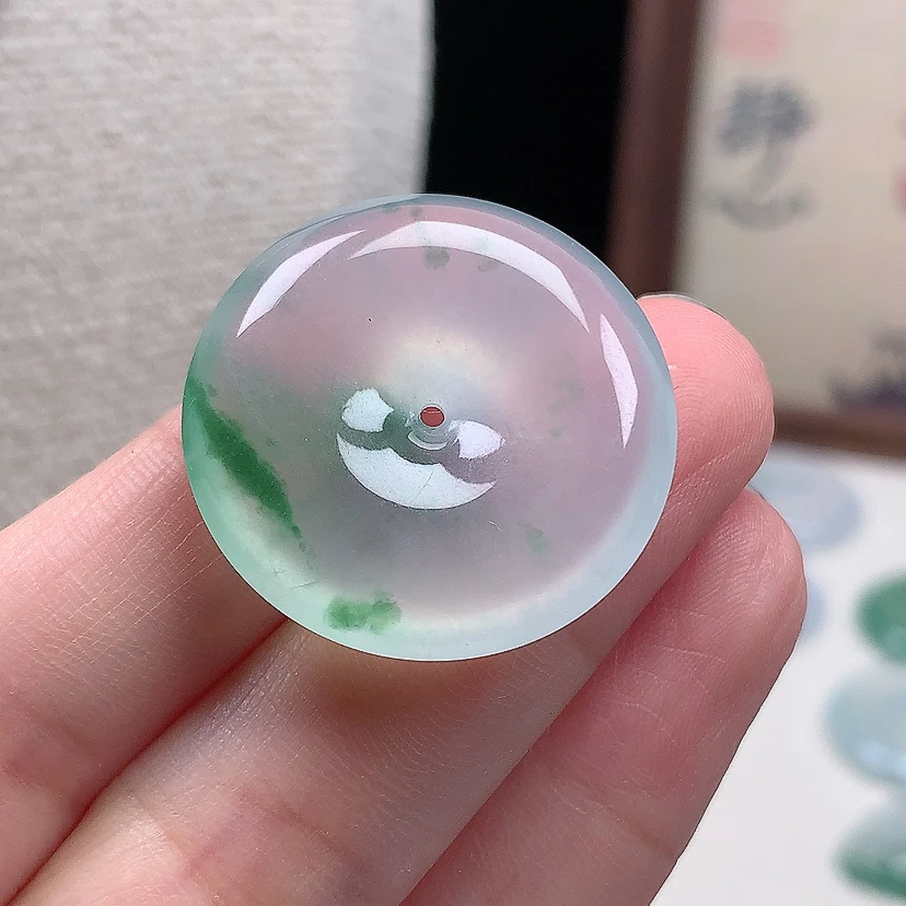 缅甸天然翡翠A货冰种飘阳绿平安扣吊坠饰品27.4*6.2mm