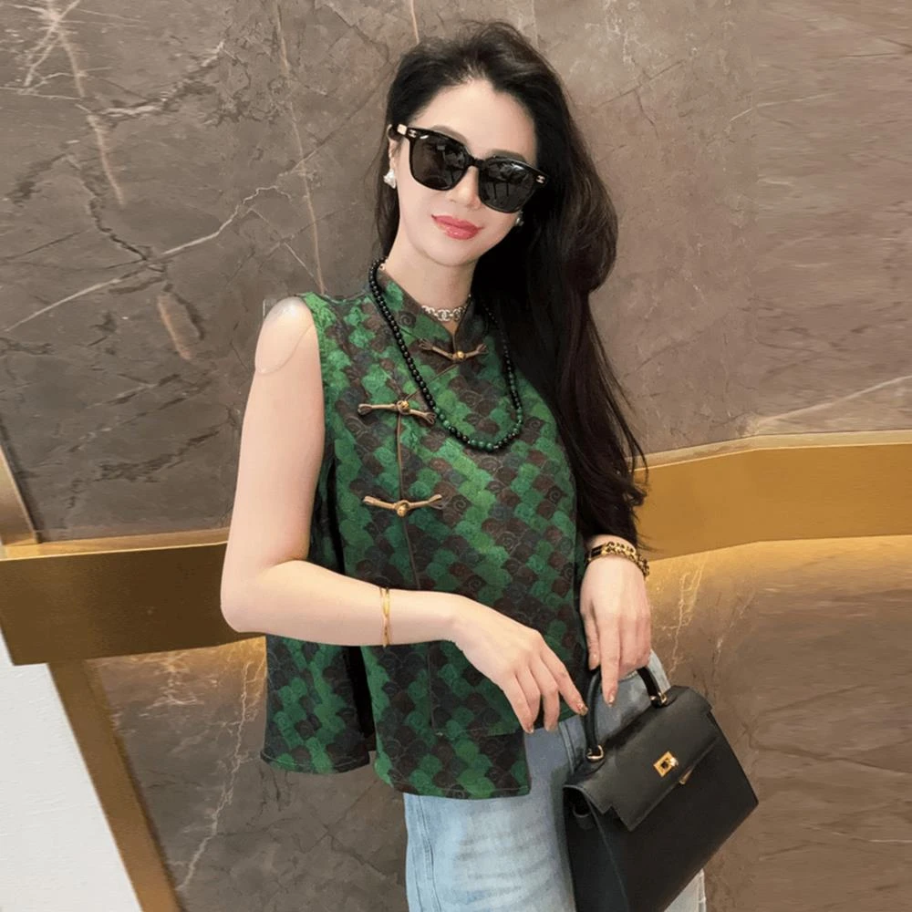 2025夏季新中式国风高级感轻奢小个子马甲女百搭显瘦盘扣无袖上衣