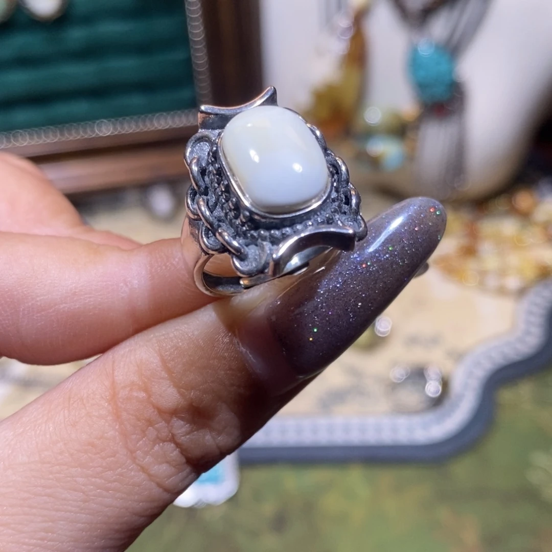 琥珀银S925镶嵌戒指