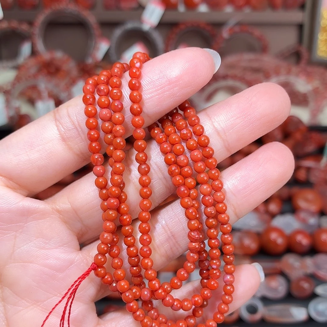 南红玛瑙未镶嵌颈饰柿子红小米珠多圈3+