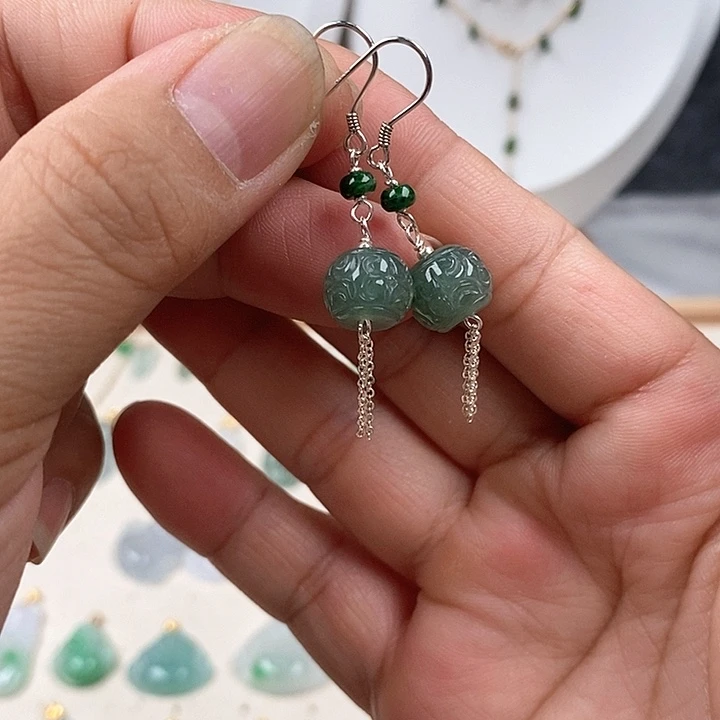 翡翠银S925镶嵌耳饰22号