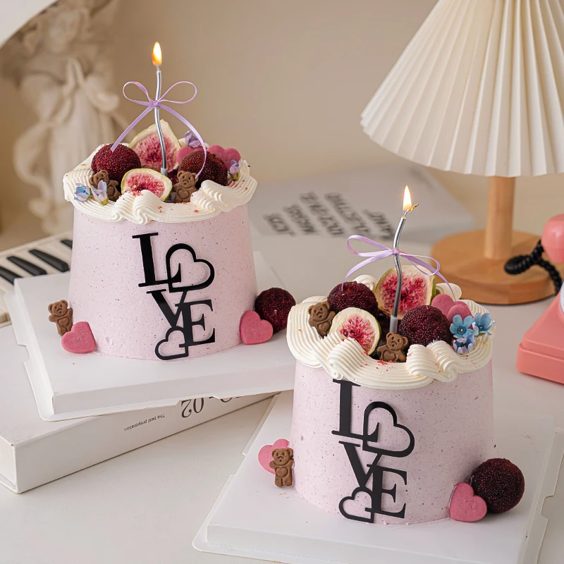 网红七夕情人节蛋糕装饰摆件情侣节日爱心love亚克力烘焙插件插牌