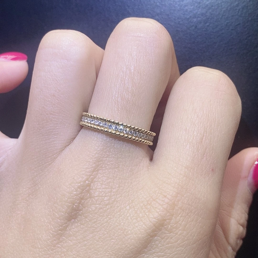 钻石戒指/指环18K金镶嵌珠珠窄戒指k黄14