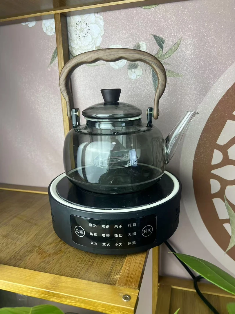 海于多功能1500瓦功率电陶炉+高硼硅烟灰色提梁壶+卡扣款主人杯*2