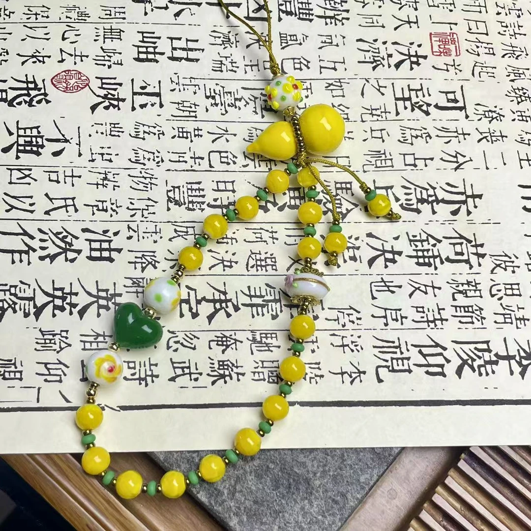 LZ7246鸡油黄葫芦琉璃手机链