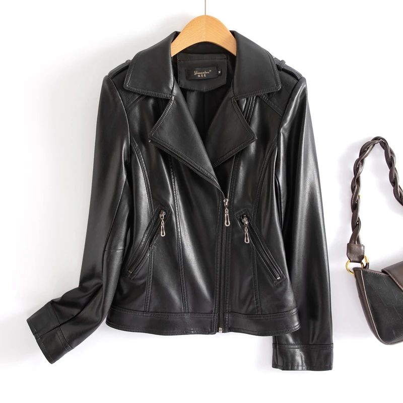 海宁真皮皮衣女短款皮夹克西服领修身皮衣外套女百搭显瘦