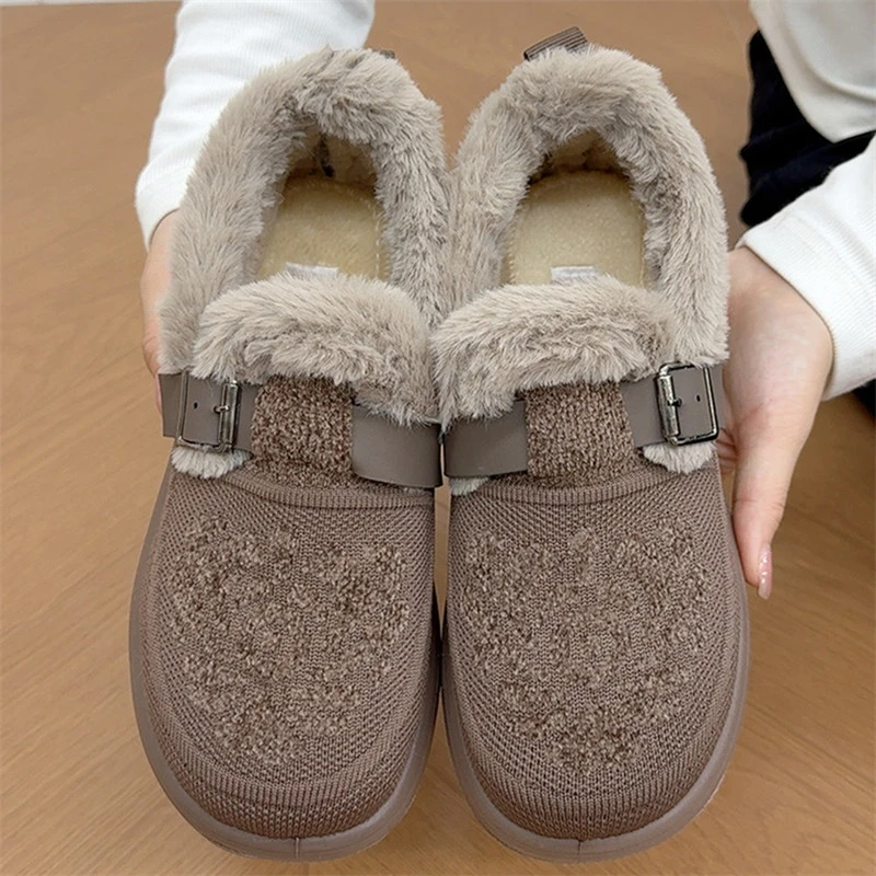 冬季新款洋气女棉鞋加绒加厚一脚蹬妈妈鞋软底轻便中老年棉鞋女