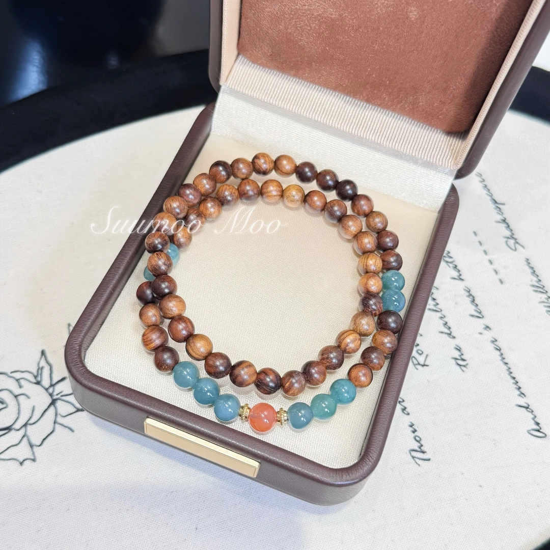 铜合金木质手链 双圈蓝色珠珠木珠手链 多样性发其一
