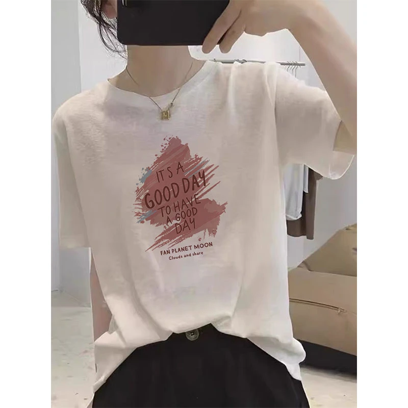 圆领正肩雪花棉白色短袖t恤女潮2025夏季新款时尚洋气上衣打底衫