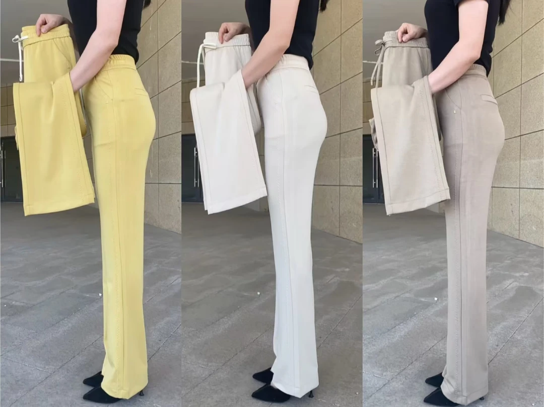 薄款弹力高腰同喇裤防晒夏季时尚微喇裤宽松休闲裤微喇黑色微喇裤
