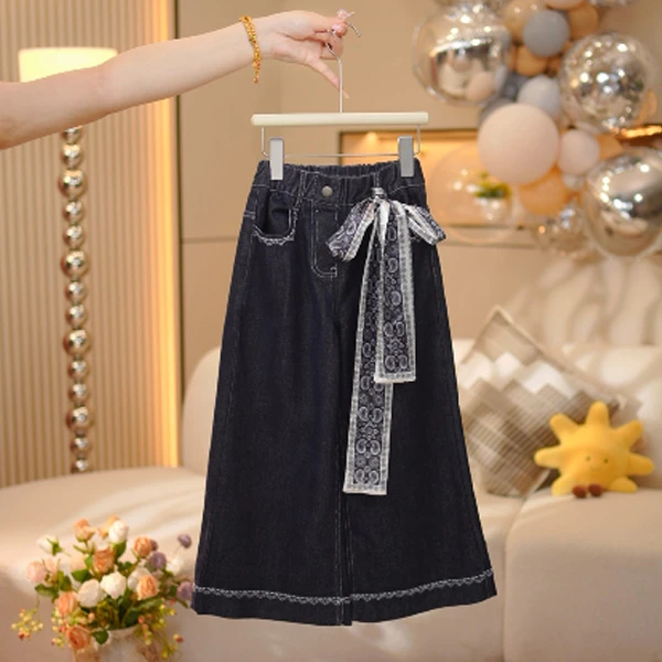 【米拉】女童黑色牛仔裤秋季新款中大童宽松直筒裤2025新款