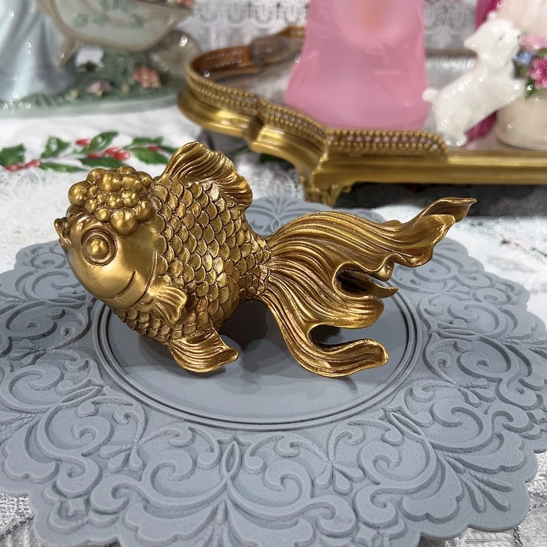 陶瓷F3543纯铜金鱼摆件茶宠