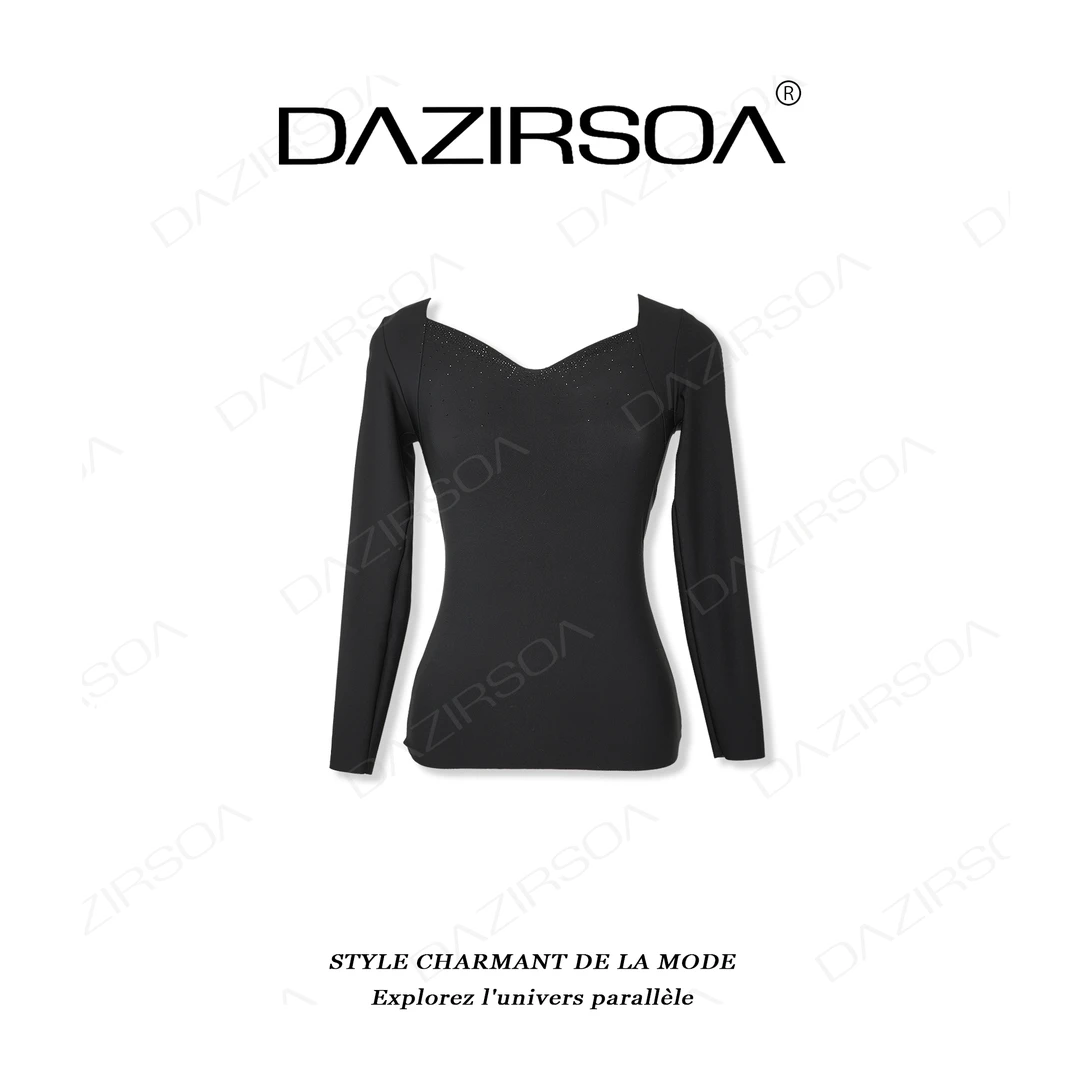 DAZIRSOA/达姿“温柔的黑科技” 拼接烫钻带胸垫保暖上衣 W666