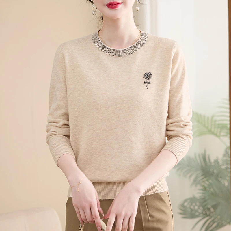 中年妈妈春秋洋气纯色针织衫外穿小衫女装时尚宽松舒适薄毛衣上衣