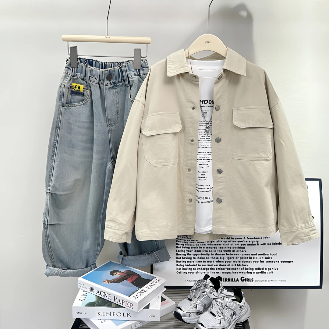 AS8597儿童水洗牛仔立领外套衬衣春季新款男童休闲韩版中大童开衫