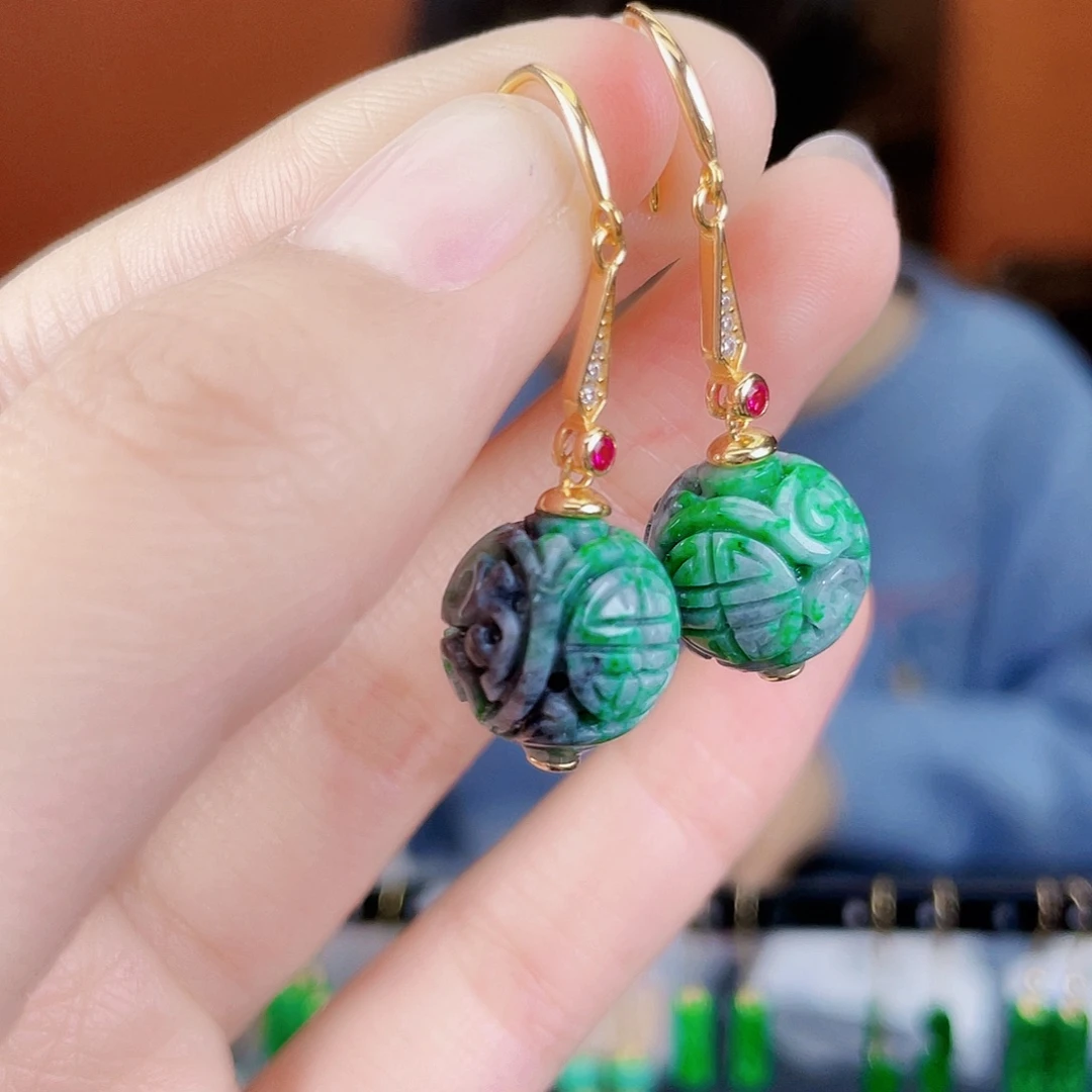 翡翠银S925镶嵌耳饰