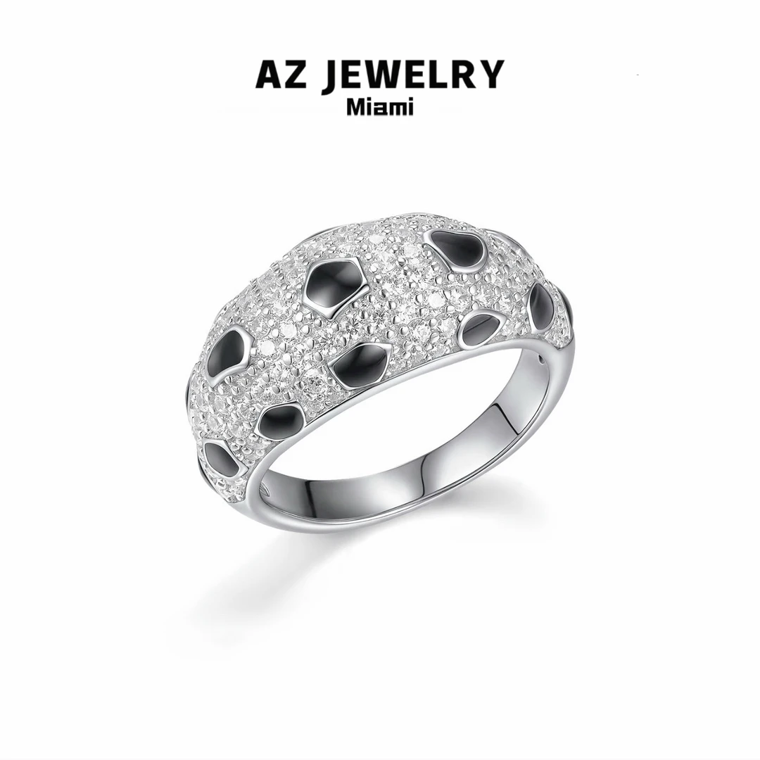 925银合成锆石戒指 【琉光】黑白豹纹个性轻奢戒指欧美满镶指环礼物