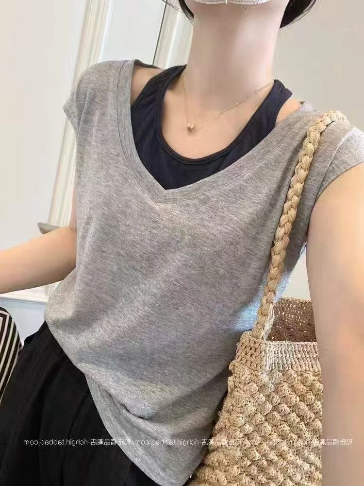 【慕喜】2025夏季洋气假两件薄款减龄显瘦百搭短袖T袖A201