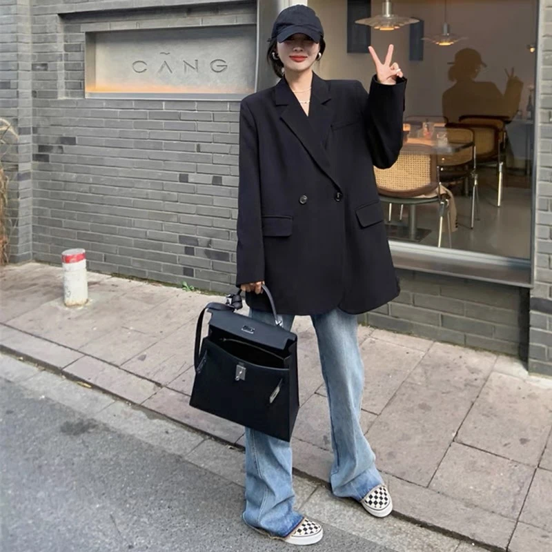 气质西装明线装饰女休闲风韩版休闲宽松西装领时尚西服秋季