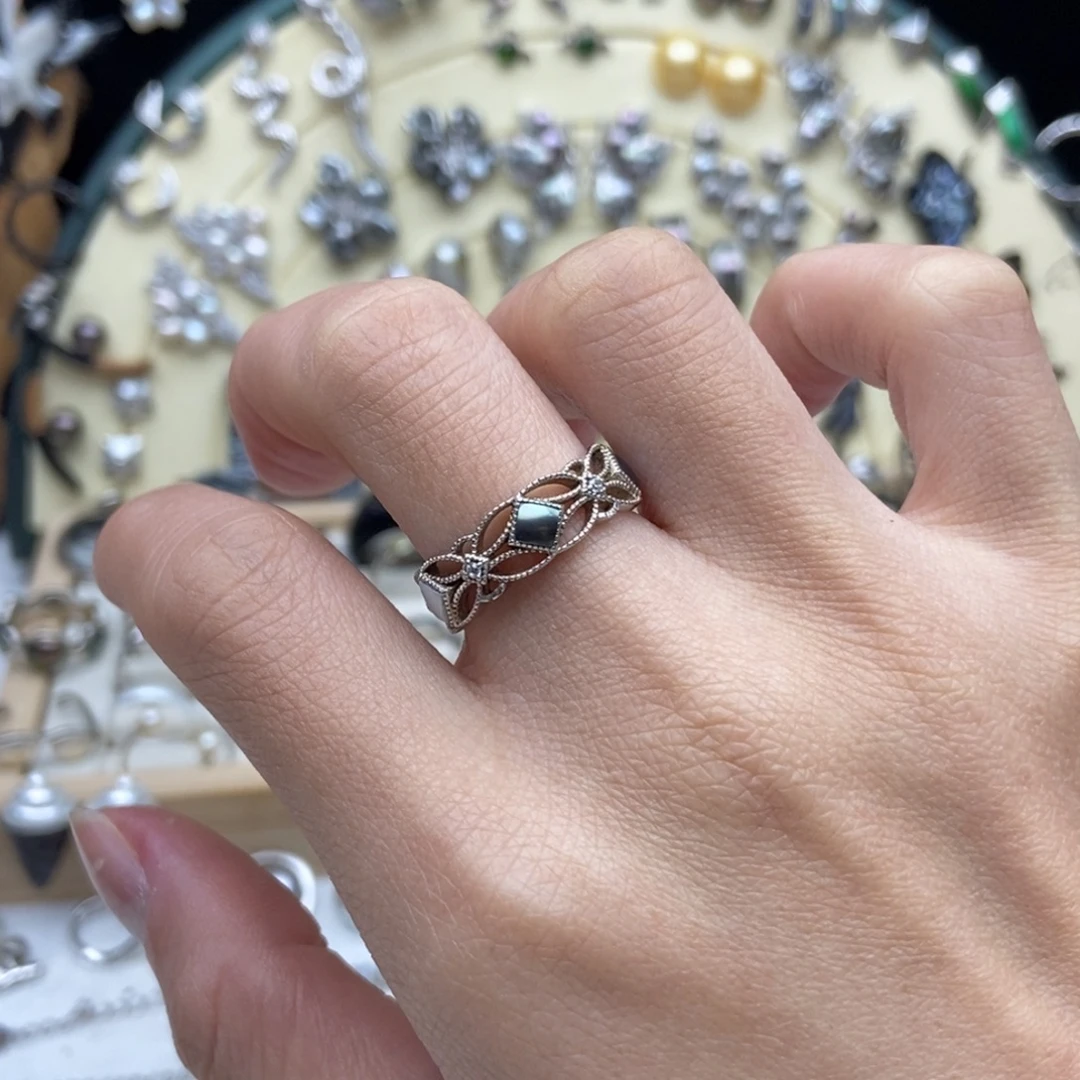 银S925镶嵌画框海水珍珠大溪地五福临门戒指定制