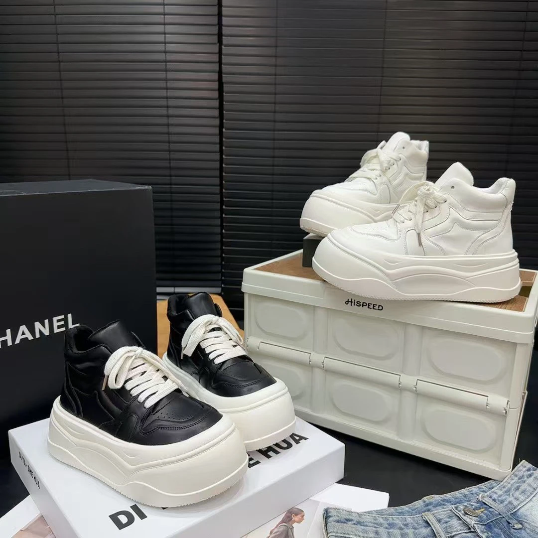 高帮加绒女鞋2024冬季新款擦色大头松糕厚底小白鞋休闲运动棉鞋