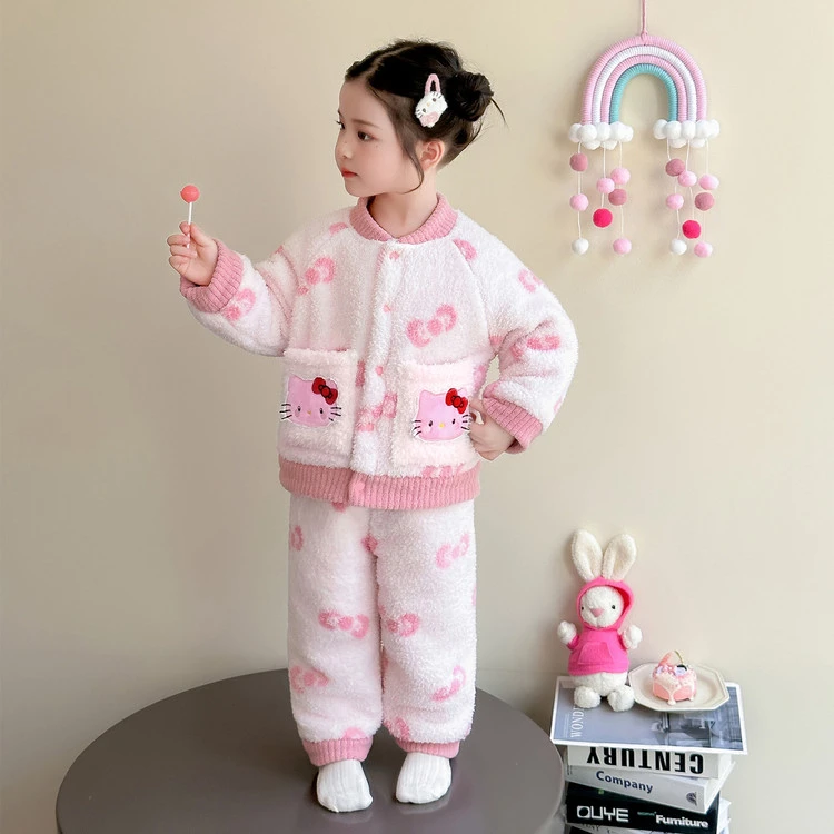 童装幼儿童睡衣秋冬季珊瑚绒宝宝小女孩加绒加厚女童法兰绒家居服