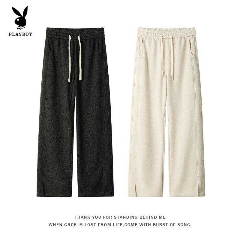 花花公子潮牌复古开叉垂感休闲裤男宽松高级感百搭直筒阔腿运动裤