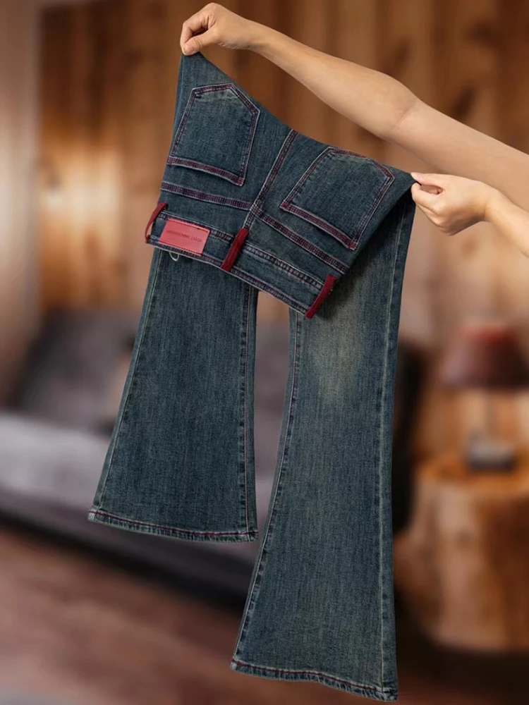 微喇叭牛仔裤女士2025秋冬厚款新款高腰修身弹力显瘦百搭裤子女