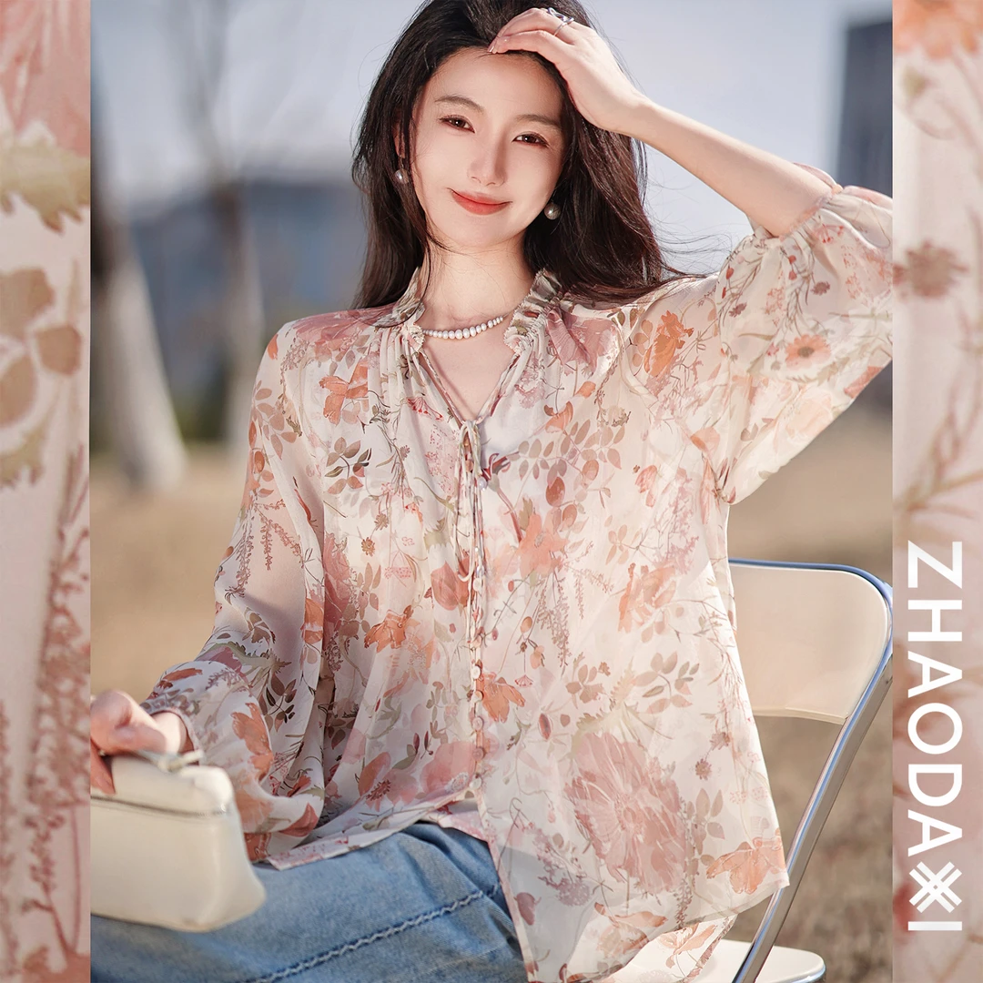 【赵大喜】现货！莫奈花园真丝小衫 | 100silk 原创版 松紧腰部