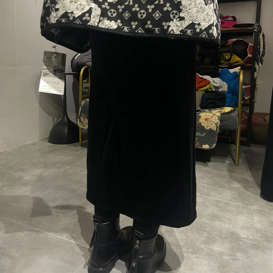 半身裙复古丝绒黑色连衣裙修身气质半裙