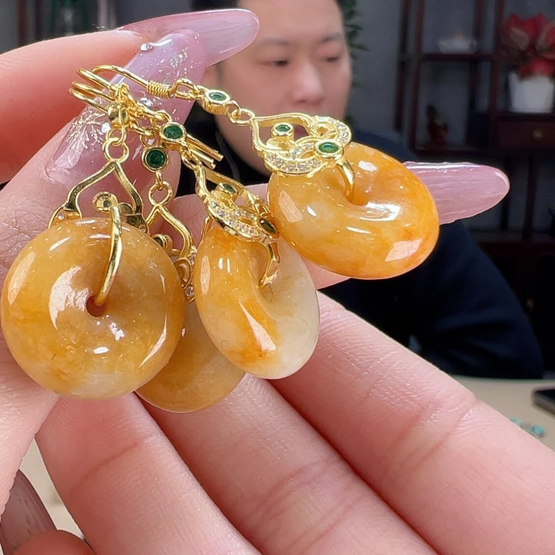 翡翠耳饰银S925镶嵌多样性发货一副