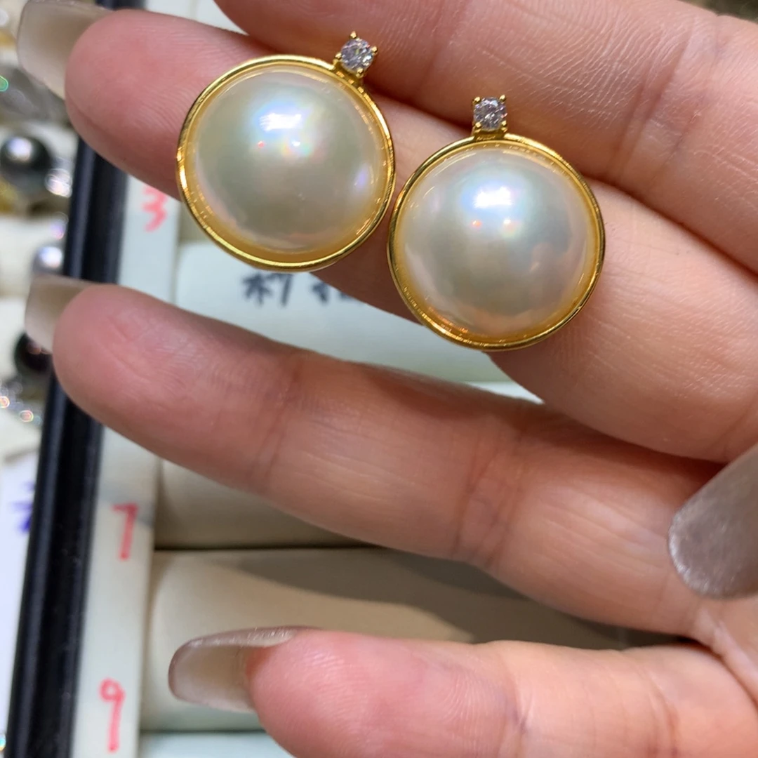 耳饰银S925镶嵌拼合珍珠（马贝珠）