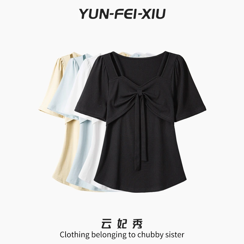 云妃秀大码女装T恤时尚休闲正肩宽松显瘦气质减龄日常上衣夏64799