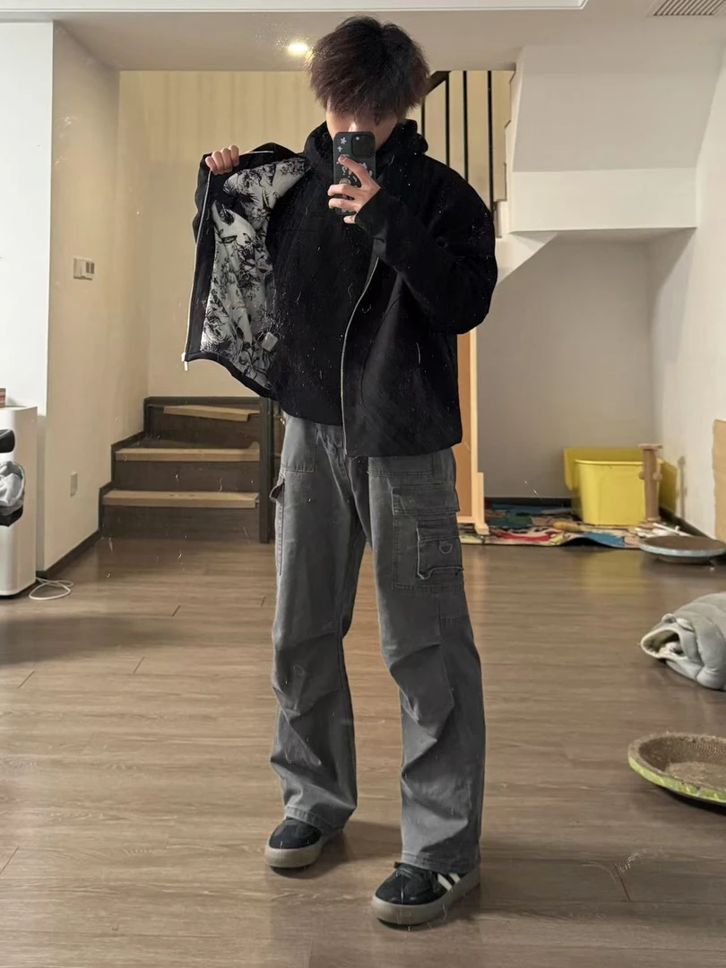 （懒猪）clean fit水墨画内衬3D裁剪垫肩款外套翻领百搭夹克