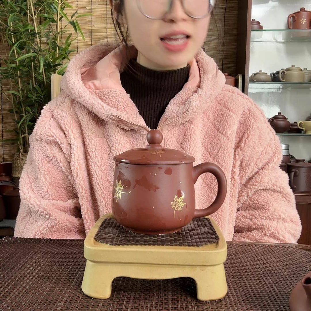 紫砂茶杯原矿共生矿紫泥小龙蛋枫叶300CC左右