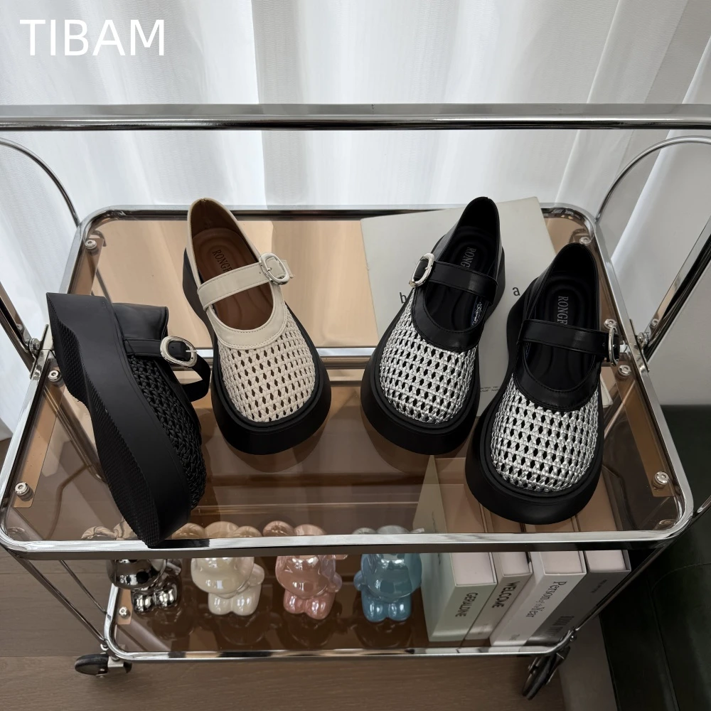 厚底增高镂空猪笼鞋凉鞋女2025夏季新款爆款百搭编织法式乐福凉鞋