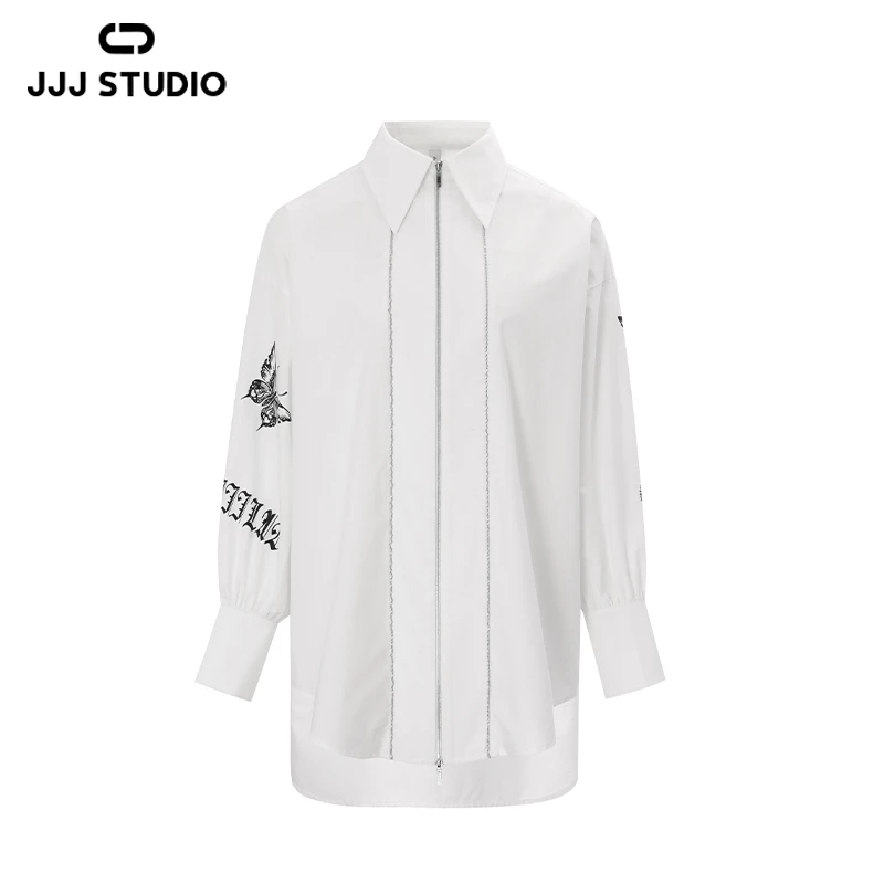 JJJ STUDIO 白色宽松百搭时尚字母简约高级感设计衬衫 JUWFS1C019