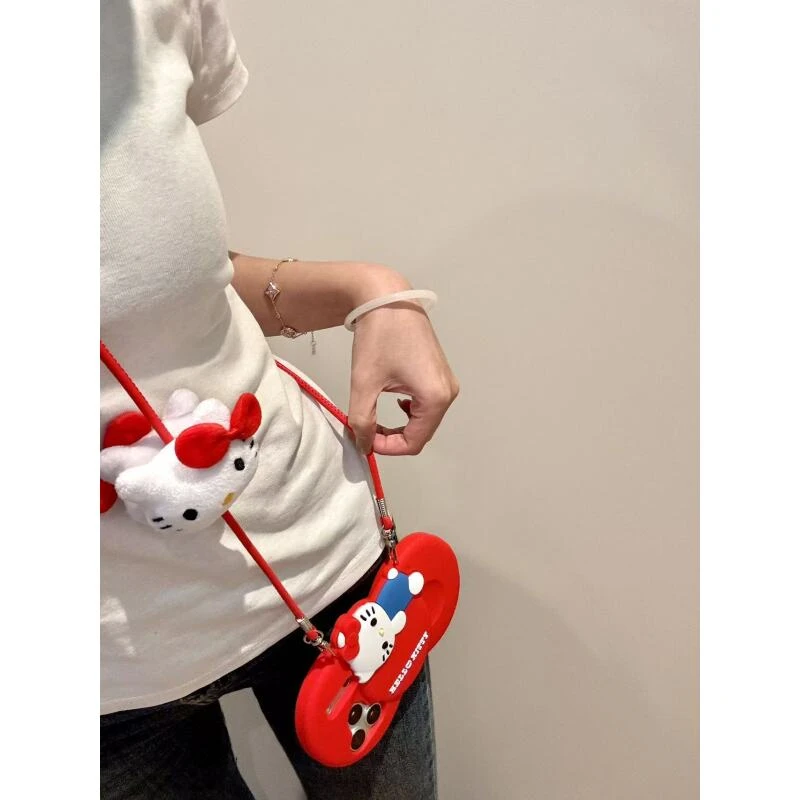 创意红色爱心趴趴猫咪手提包用iphone17promax苹果16手机壳15硅胶