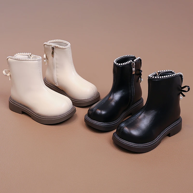 韩式2025秋冬季新款儿童靴韩版女童珍珠玛丽珍单靴加绒公主马丁靴