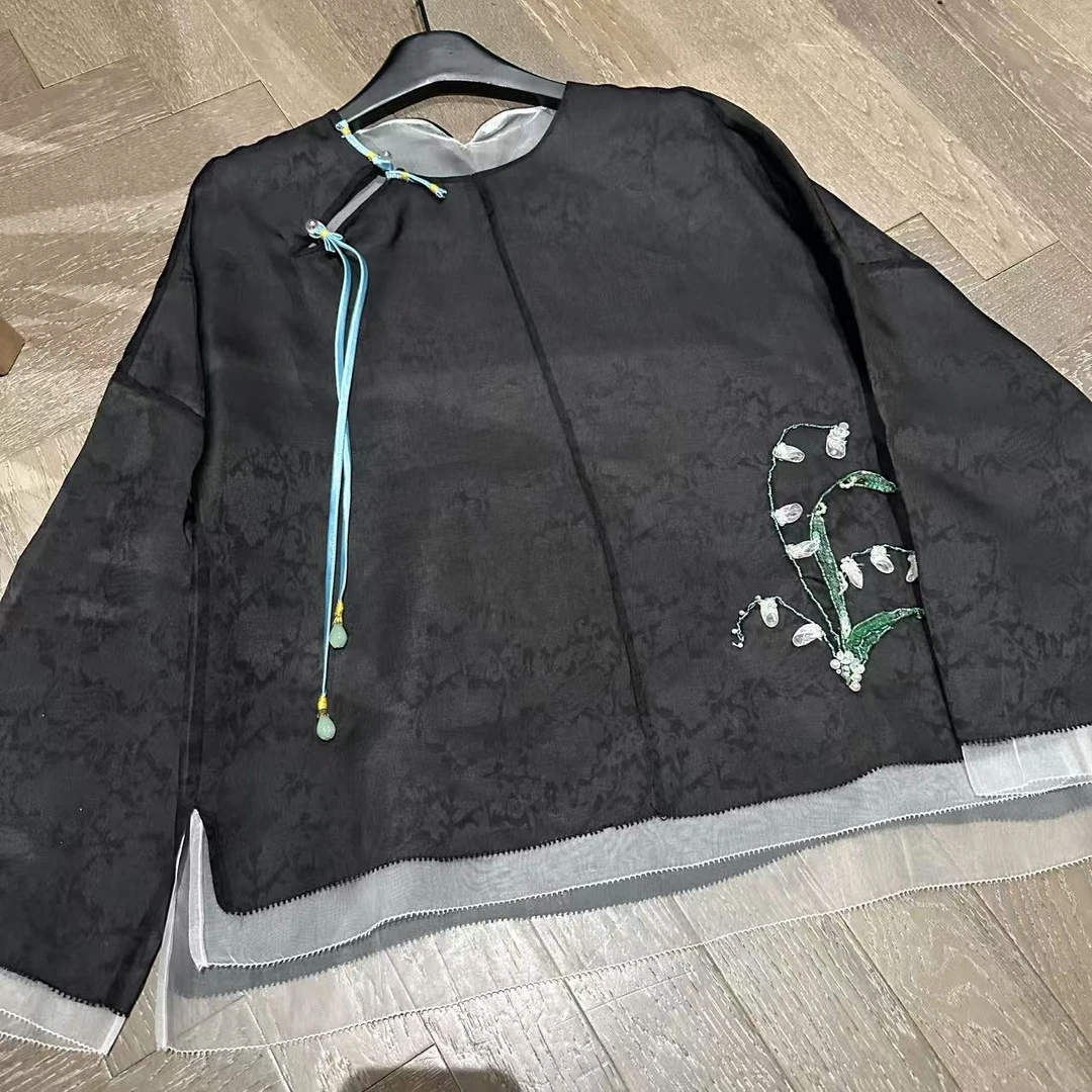 【大L】重磅外贸进口高奢重工设计师风新中式长袖衬衫25836