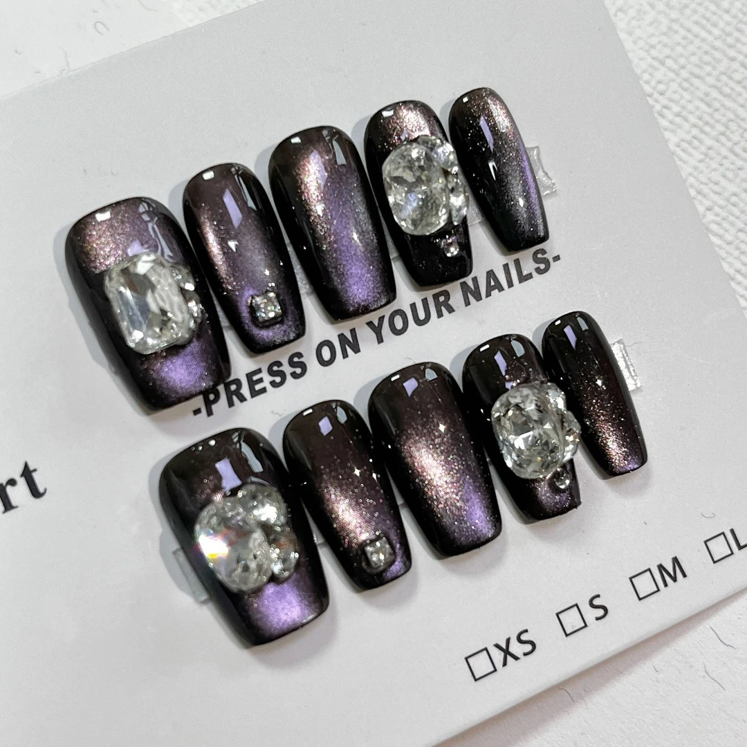 设计师专款-【黯紫钻影】 YH0106纯手工穿戴甲【送工具包】