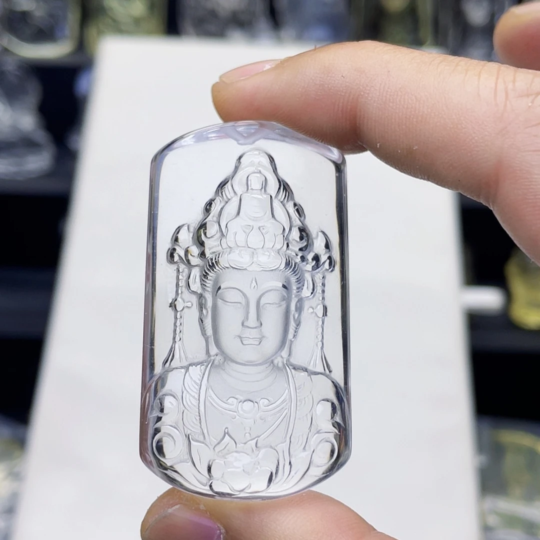 【闪购商品】水晶颈饰未镶嵌白水晶精雕莲花观音吊坠