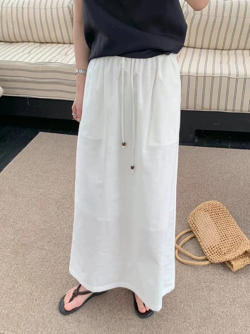 ZHANG.Z.Z【棉麻】夏季新款松紧腰抽绳百搭休闲半身裙