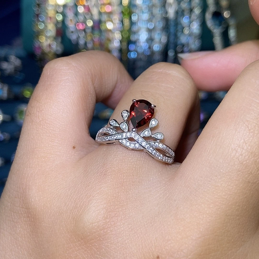 戒指银S925镶嵌石榴石