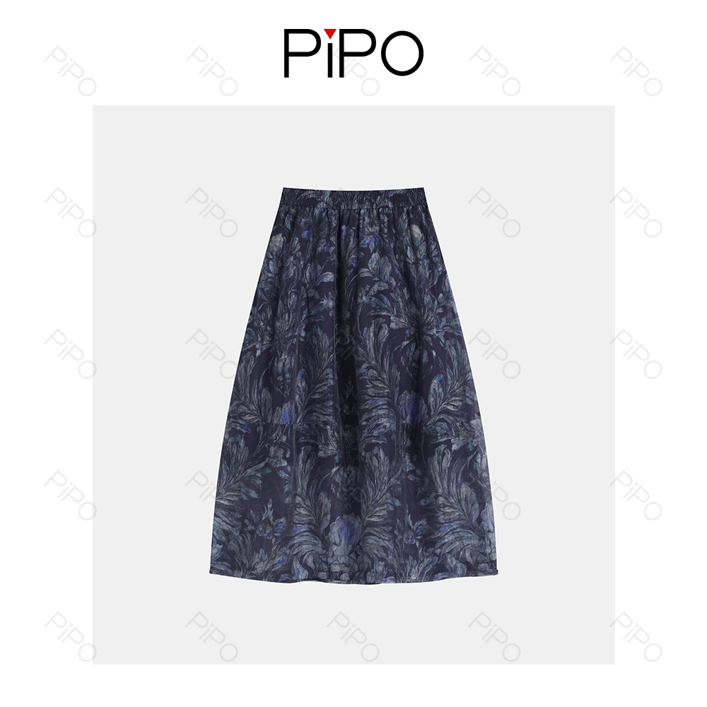 PIPO纱网全部提花时尚复古森系碎花半身裙碎花印花连衣裙DD52Q445