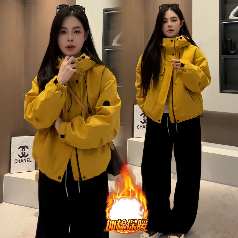 加厚小个子宽松连帽棉服女2025年秋冬季新款通勤外穿百搭保暖外套