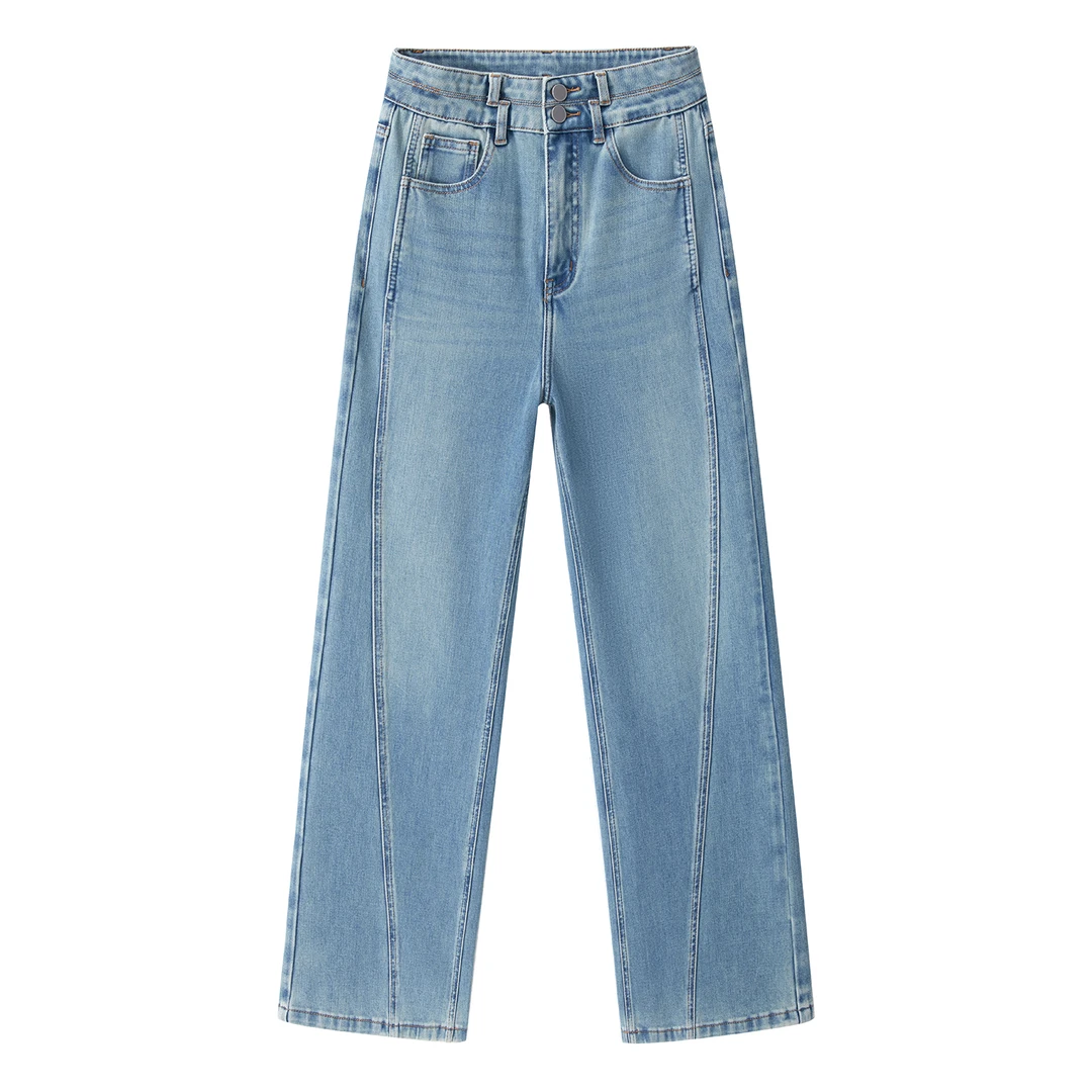 9H9928复古蓝色设计感阔腿牛仔裤女宽松高腰显瘦百搭垂感休闲长裤